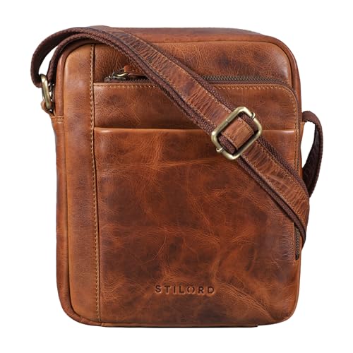 STILORD 'River' Umhängetasche Schultertasche Leder Messenger Bag Klein Herrentasche DIN A5 Ledertasche Vintage Crossbody Tasche Echtleder, Farbe:kara - cognac von STILORD