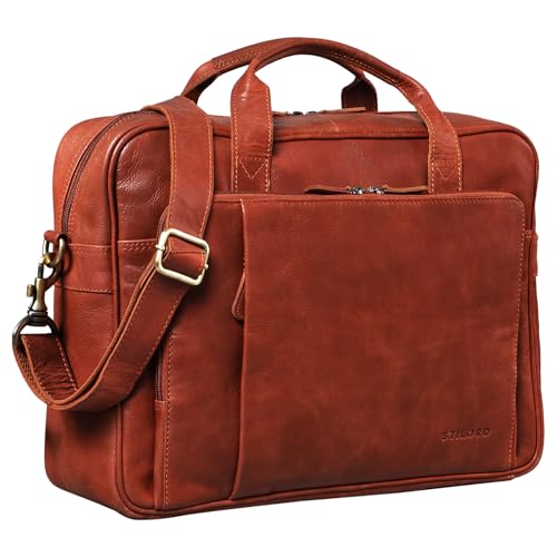 STILORD 'Rodrigo' Echtleder Businesstasche Leder Groß Vintage Arbeitstasche Aktentasche 15 Zoll Laptoptasche Office Bag Umhängetasche Aufsteckbar Echtleder, Farbe:vegetabil - Brandy von STILORD