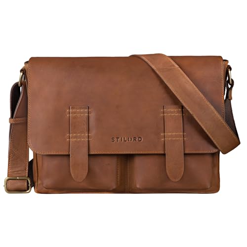 STILORD 'Russell' Messenger Bag Laptoptasche Leder Vintage Unitasche Umhängetasche für MacBook 13,3 Zoll Business Tasche aus Echtem Leder, Farbe:taranto - braun von STILORD