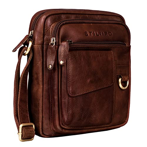 STILORD 'Ryan' Crossbody Tasche Herren Leder Kleine Herrentasche zum Umhängen Vintage Ledertasche 9,7 Zoll iPad Tasche Messenger Bag Umhängetasche Echtleder, Farbe:Porto - Cognac von STILORD