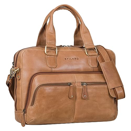 STILORD 'Sheldon' Leder Aktentasche Herren und Damen Laptoptasche 15,6 Zoll Business Tasche Bürotasche mittelgroß Echtleder, Farbe:taranto - braun von STILORD