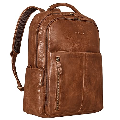 STILORD 'Sherlock' Laptoprucksack 17 Zoll Leder Herren Vintage Studenten Rucksack Damen Leder Cityrucksack groß Messenger Rucksack 17 Zoll Retro, Farbe:Brandy - Cognac von STILORD