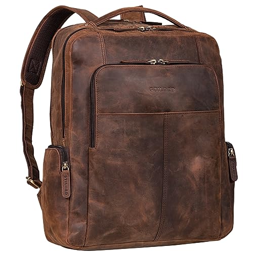 STILORD 'Sigrid' Zeitloser Leder Rucksack mit Laptopfach 17 Zoll Arbeitsrucksack Damen Business Rucksack Herren Echtleder Lehrerrucksack von STILORD