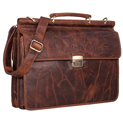 STILORD 'Stephan' Laptoptasche 15,6 Zoll Herren Leder Businesstasche Office Bag Umhängetasche Leder-Tasche Business Aktentasche Herren, Farbe:Kara - Cognac von STILORD