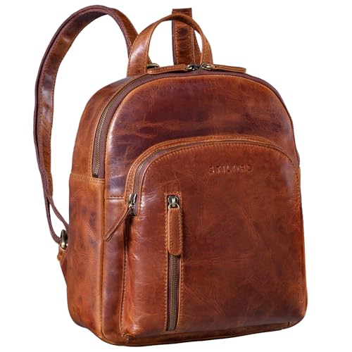 STILORD 'Summer' Daypack Frauen Leder Rucksack Kleiner Tagesrucksack Cityrucksack Vintage Stadtrucksack Elegant und Modern Rucksäcke Damen Echtleder, Farbe:kara - cognac von STILORD