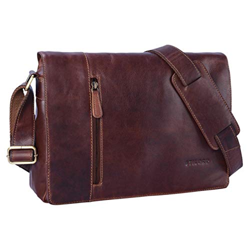 STILORD 'Till' Leder Umhängetasche 13 Zoll große Vintage Schultertasche für Herren Damen Laptoptasche DIN A4 Unitasche Bürotasche aus echtem Leder, Farbe:cognac - dunkelbraun von STILORD