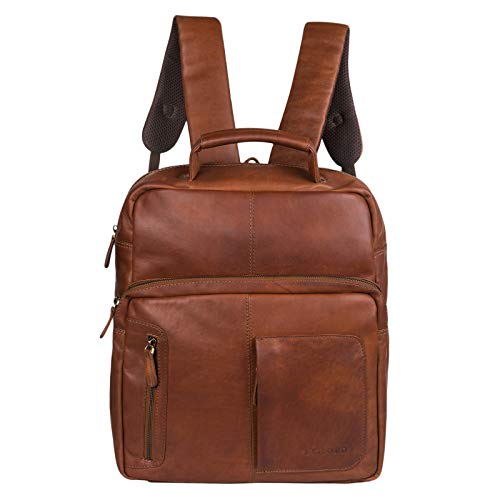 STILORD 'Toni' Vintage Leder Rucksack groß für Frauen Männer moderner Daypack für DIN A4 Ordner 13.3 Zoll Laptop Rucksackhandtasche für Schule Uni Arbeit, Farbe:cognac - braun von STILORD