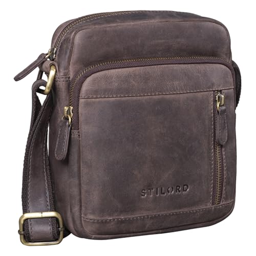 STILORD 'Trae' Tasche Herren Umhängetasche klein Leder Vintage Messenger Bag Herrenhandtasche für Tablet Moderne Leder Schultertasche für Männer, Farbe:dunkel - braun von STILORD