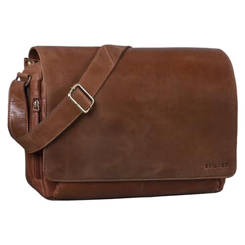 STILORD Vintage Umhängetasche aus Leder braun - 15 Zoll Laptoptasche für Büro, Uni, Office, Schule - DIN A4 Schultertasche 'Tom' von STILORD