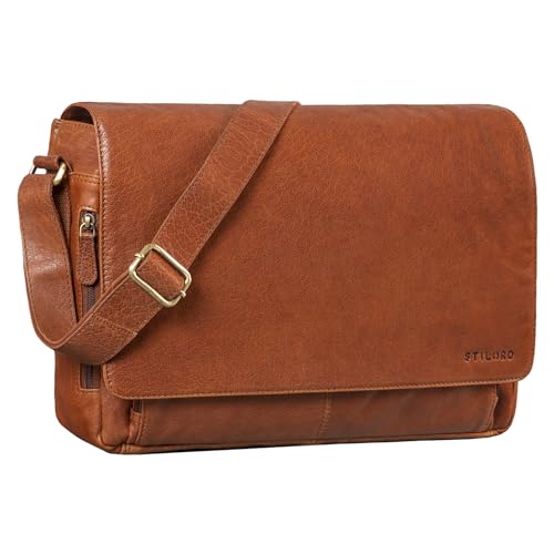 STILORD Vintage Umhängetasche aus Leder braun - 15 Zoll Laptoptasche für Büro, Uni, Office, Schule - DIN A4 Schultertasche 'Tom' von STILORD