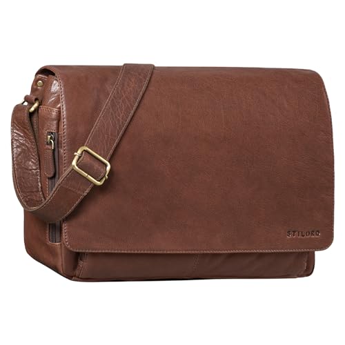 STILORD Vintage Umhängetasche aus Leder braun - 15 Zoll Laptoptasche für Büro, Uni, Office, Schule - DIN A4 Schultertasche 'Tom' von STILORD