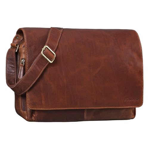 STILORD Vintage Umhängetasche aus Leder cognac - 15 Zoll Laptoptasche für Büro, Uni, Office, Schule - DIN A4 Schultertasche 'Tom' von STILORD