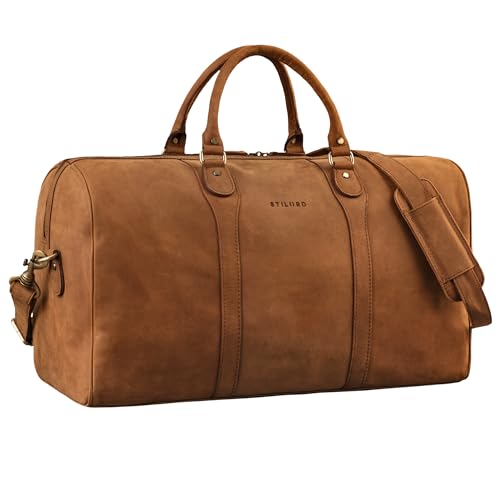 STILORD 'Vivaldo' Vintage Weekender Herren Reisetasche Damen Leder Groß Elegante Wochenend Tasche Travel Bag zum Umhängen Handgepäck Echtleder, Farbe:tan - Dunkelbraun von STILORD