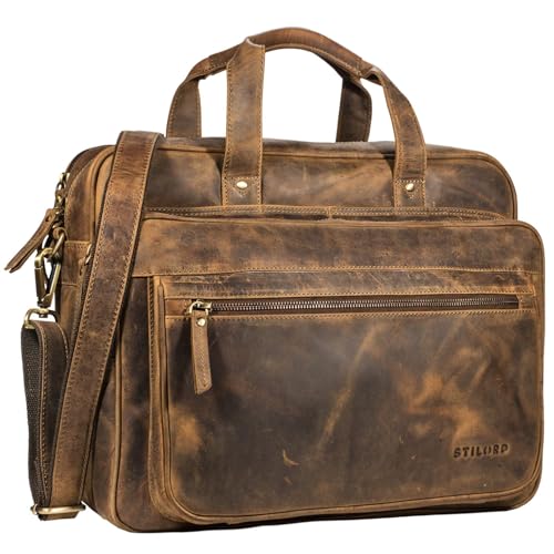 STILORD Herren-Businesstasche aus Leder braun - große 15,6 Zoll Laptoptasche - Männer-Aktentasche - Vintage Umhängetasche aus Rindsleder 'Walt' von STILORD