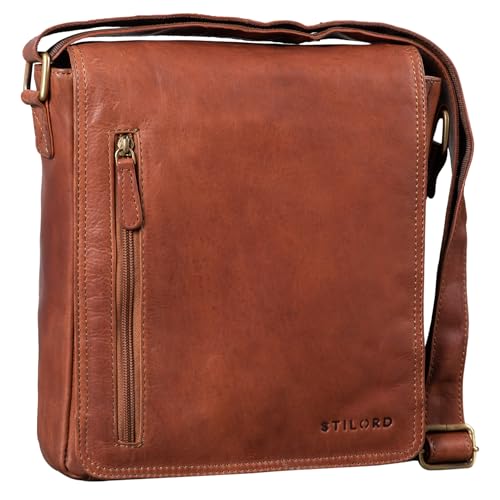 STILORD 'Will' Umhängetasche Leder Männer Messenger Bag für iPad kleine Schultertasche Handtasche Herren-Tasche 10,1 Zoll Tablettasche echtes Leder, Farbe:Cognac - braun von STILORD