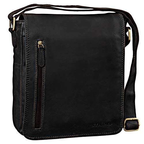 STILORD 'Will' Umhängetasche Leder Männer Messenger Bag für iPad kleine Schultertasche Handtasche Herren-Tasche 10,1 Zoll Tablettasche echtes Leder, Farbe:matt - dunkelbraun von STILORD