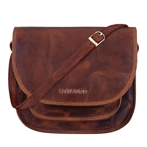 STILORD 'Willow' Damen Umhängetasche Leder Handtasche Frauen Damen Abendtasche Freizeittasche Ledertasche Echtes Vintage Leder, Farbe:kara - cognac von STILORD