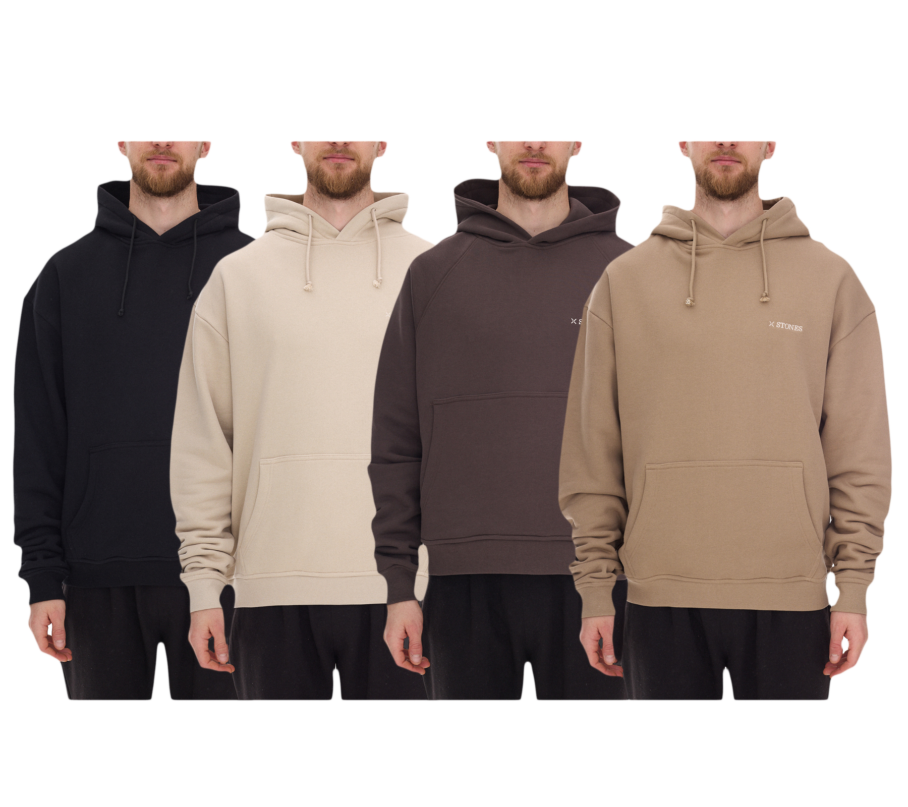 STONES Herren Hoodie moderner Baumwoll-Pullover Kapuzen-Pullover mit Logo-Stick Oversized-Fit 400gsm Braun, Beige, Schwarz STONES Herren Hoodie moderner Baumwoll-Pullover Kapuzen-Pullover mit Logo-Stick Oversized-Fit 400gsm Braun, Beige, Schwarz von STONES