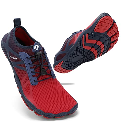 STQ Badeschuhe Herren Wasserschuhe Schnell Trocknend Barfusschuhe Leicht Traillaufschuhe Outdoor Fitnessschuhe Beach Schwimmschuhe Atmungsaktiv Auqaschuhe Marineblau Rot 42 EU von STQ