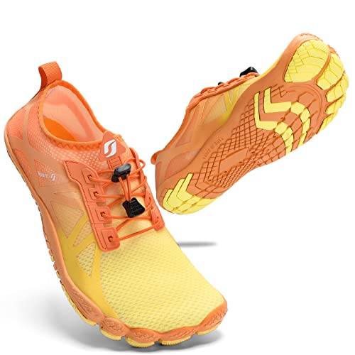 STQ Wasserschuhe Herren Bedeschuhe Mesh Schnell Trocken Surfschuhe Leicht Atmungsakitv Schwimmschuhe rutschfest Bequem Barfusschuhe Outdoor Sneakers Orange 40 EU von STQ