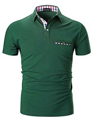 STTLZMC Poloshirt Herren Kurzarm Basic T-Shirt Freizeit Plaid spleißen Polohemd,Grün,XL von STTLZMC