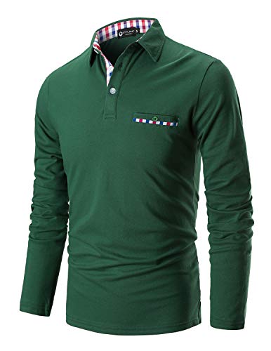 STTLZMC Poloshirt Herren Langarm Basic T-Shirt Freizeit Plaid spleißen Polohemd,Grün,XL von STTLZMC