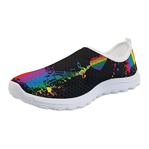 STUOARTE Bequeme, rutschfeste Sneaker, atmungsaktives Netzgewebe, leicht, rutschfest, für Damen und Herren, Rainbow Music Notes Schwarz, 43 EU von STUOARTE