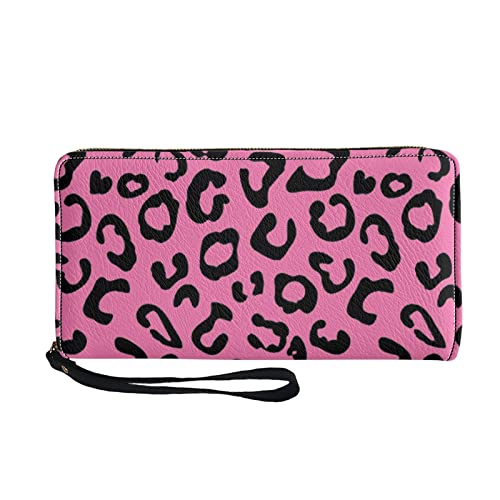 STUOARTE Geldbörse mit Tierstruktur-Print für Damen, PU-Leder, mit Kreditkartenfächern, großes Fassungsvermögen, Pink Leopard 1, Einheitsgröße, Casual von STUOARTE