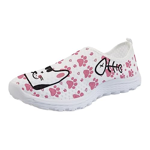 STUOARTE Rutschfeste Turnschuhe für Damen und Herren, atmungsaktiv, lässig, leicht, flach, Netzstoff, zum Reinschlüpfen, athletische Laufschuhe, Cartoon Cat Paws Pink and White, 37 EU von STUOARTE