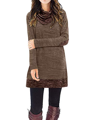 STYLEWORD Strickkleid Damen Herbstkleid Langarm Pulloverkleid Warm Winterkleid Tunika Kleid für Herbst Winter(Kaffee-220,XX-Groß) von STYLEWORD