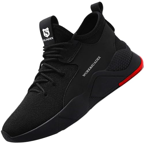 SUADEX Arbeitsschuhe Sicherheitsschuhe Herren Damen Leicht Atmungsaktiv Stahlkappenschuhe Unisex Sneaker mit Stahlkappe (02-Schwarz 36EU) von SUADEX