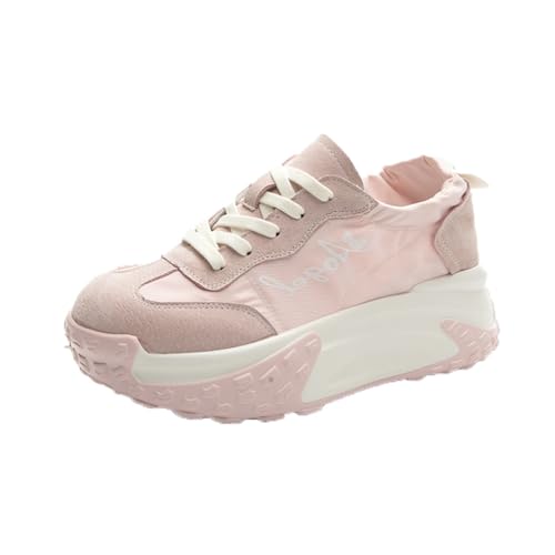 SUCHETA Damen Rosa Turnschuhe Plattform Höhere Trainer Zwei tragen dicken Boden Freizeitschuhe Atmungsaktiv Mode Damen Schuhe von SUCHETA