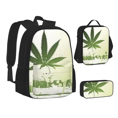 SUHNGE Gras-Topf-Blatt-Druck, Rucksack, Lunchbox-Set, 3-in-1, Schul-Büchertasche und Federmäppchen, passende Kombination, Grastopf Blatt, Einheitsgröße SUHNGE Gras-Topf-Blatt-Druck, Rucksack, Lunchbox-Set, 3-in-1, Schul-Büchertasche und Federmäppchen, passende Kombination, Grastopf Blatt, Einheitsgröße von SUHNGE