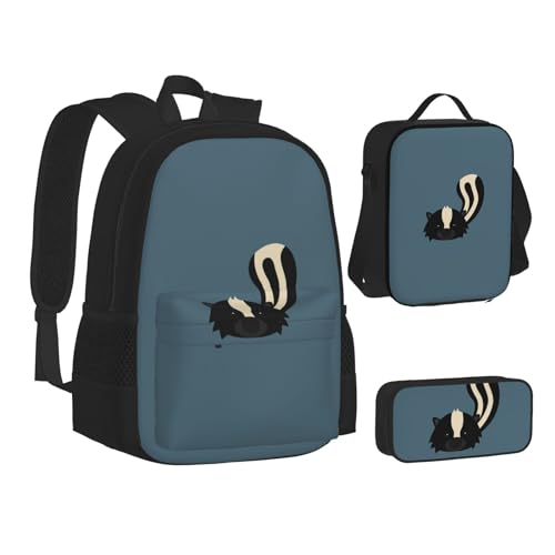 SUHNGE Gras-Topf-Blatt-Druck, Rucksack, Lunchbox-Set, 3-in-1, Schul-Büchertasche und Federmäppchen, passende Kombination, Skunk, Einheitsgröße von SUHNGE