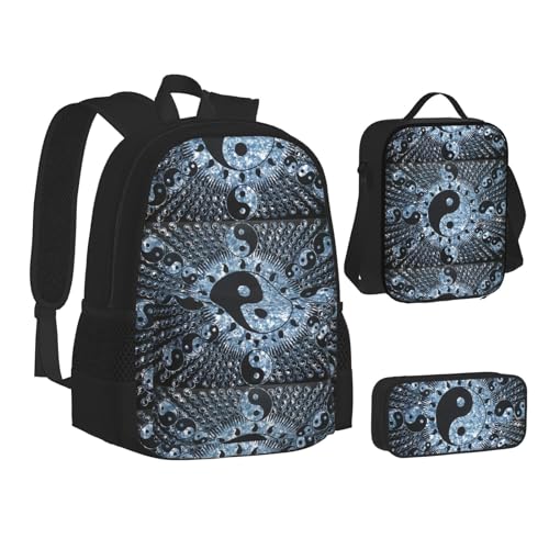 SUHNGE Niedliche Eichhörnchen Druck Teenager Büchertasche Mittagessen Tasche Federmäppchen 3 in 1 Schulrucksäcke Set Kinder Rucksack, Ying-Yang-Diagramm., Einheitsgröße von SUHNGE