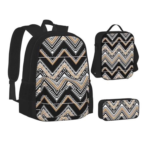 SUHNGE Programmierer Programmiercode Druck Teenager Büchertasche Mittagessen Tasche Federmäppchen 3 in 1 Schulrucksäcke Set Kinder Rucksack, Schwarz / Weiß / Hellbraun Zickzack, Einheitsgröße von SUHNGE