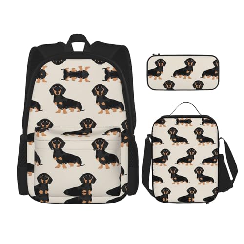 SUHNGE Rucksack mit Dackel-Motiv, für Mädchen, Jungen, Schultaschen, Teenager, Lunchbox und Federmäppchen, 3-in-1-Büchertaschen-Set von SUHNGE