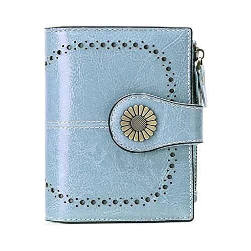 SUICRA Damen Geldbörse Echtes Leder Brieftaschen for Frauen, die kleine einfache Kurze Bifold-Mini-Münz-Taschengeldbörse for jugendlich Mädchen blockieren (Color : Light Blue) von SUICRA