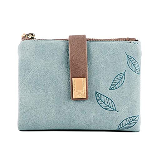 SUICRA Damen Geldbörse Gravierte Blätter Kleine Brieftasche Frauen Armbandlet Marke Frauen Geldbörse Weiche Pu-Leder Damen Wallet Kartenhalter Mini Mädchen Geldbörse Kupplung (Color : Blue) von SUICRA