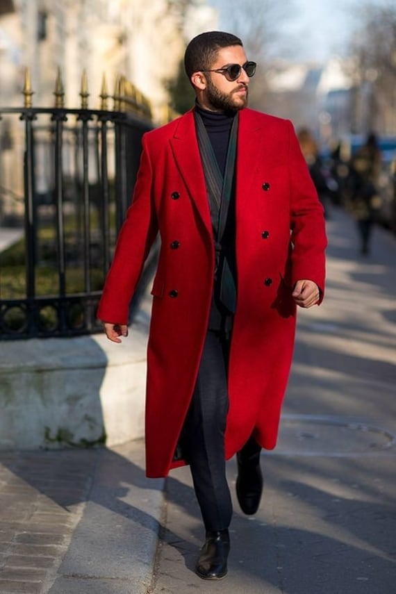 Mann Roter Mantel-Vintage Langer Mantel-Trenchmantel-Mann Winter Langer Mantel-Wolljacke-Maßgeschneiderter Tweedmantel Als Weihnachtsgeschenk von SUITSMANIA