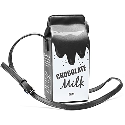 Umhängetasche für Mädchen, niedlich, Erdbeermilch, Geldbörse, Telefon, Brieftasche, lustig, Tagesrucksack, Schultertasche, Kuriertaschen für Frauen, Chocolate Milk Black, Small von SUMGOGO