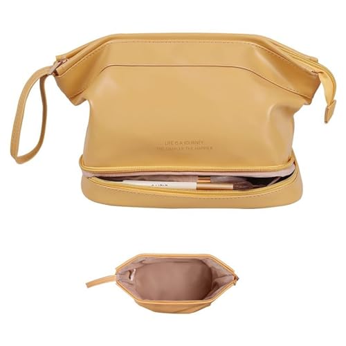 Reise Kosmetiktasche, PU Leder Reise Make Up Tasche mit Große Kapazität Cosmetic Bag Portable Schminktasche Kosmetik Organizer Tasche für Damen Kosmetiktasche in Wolkenform (Gelb) von SUNAVY