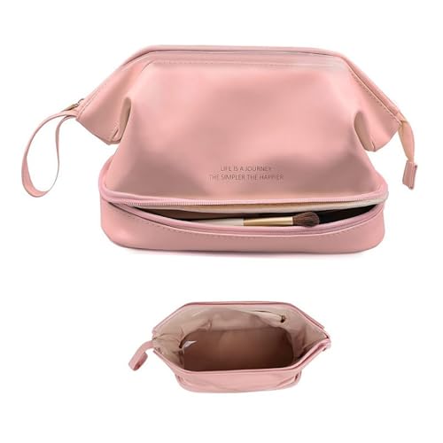 Reise Kosmetiktasche, PU Leder Reise Make Up Tasche mit Große Kapazität Cosmetic Bag Portable Schminktasche Kosmetik Organizer Tasche für Damen Kosmetiktasche in Wolkenform (Rosa) von SUNAVY