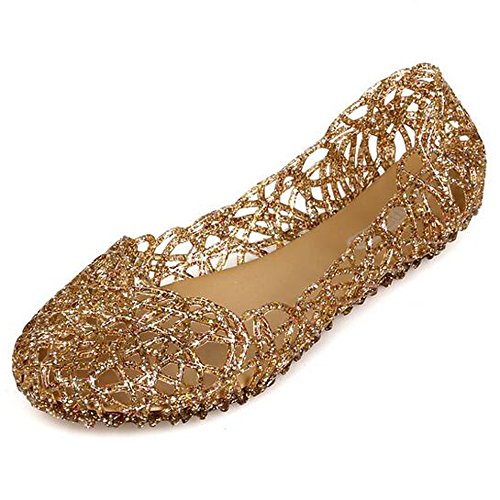 SUNAVY Damen Hohl Flach Gelee Sandalen Bird-Nest Ballett Weich Plastik Schuh,37 EU, Gold von SUNAVY