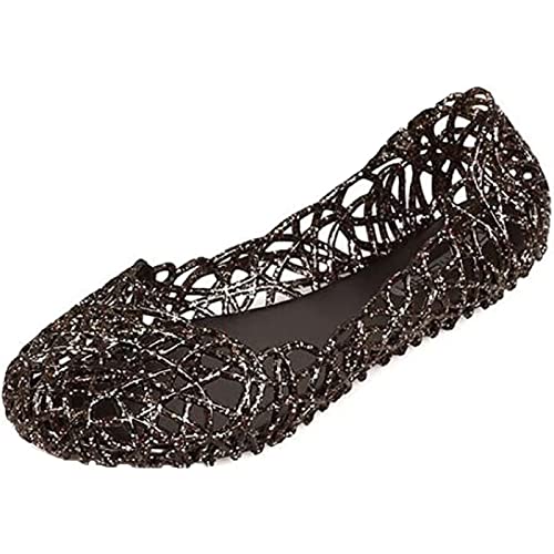 SUNAVY Damen Hohl Flach Gelee Sandalen Bird-Nest Ballett Weich Plastik Schuh,37 EU, Schwarz von SUNAVY