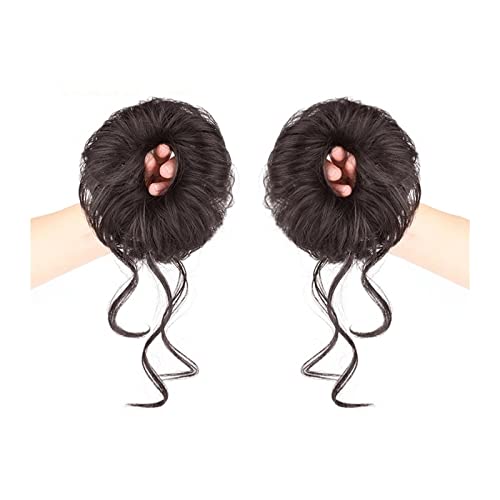 Haarteile Haarknoten 2pcs synthetischer gerader Donut Chignon mit elastischem Gummiband Scrunchies unordentlicher Haarknoten Hochsteckfrisur Haarteile Erweiterungen for Frauen Brötchen Haare (Color : von SUNESA