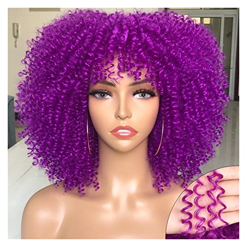 Perücken Kurze Afro Kinky Curly Perücke mit Pony for schwarze Frauen Cosplay Lolita Hair Ombre Mixed Brown Synthetic African Perücken Haarteile (Color : YG51F, Size : 14 inch) von SUNESA