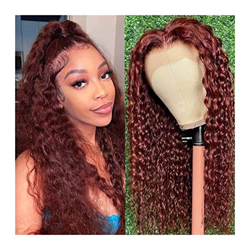 Rotbraune Kinky Curly Lace Perücke 20-30 Zoll Synthetische Lace Front Perücken for Frauen Vorgezupfte Kupferrote Lace Frontal Perücke mit Babyhaar (Size : 13X4 T Part Lace Wig, Color : 28inches) von SUNESA