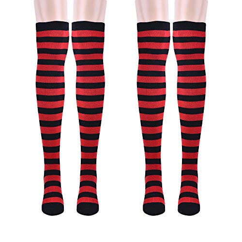 SUNTRADE Damen-Socken, extra lang, gestreift, lang, blickdicht, niedlich, für Cosplay, 2 x Rot-Schwarz, One size von SUNTRADE
