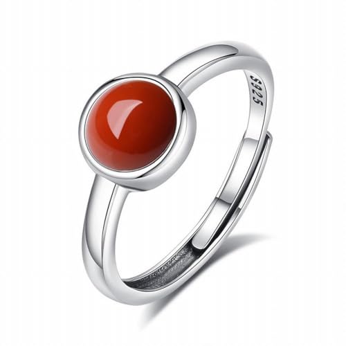 SUNYUHUI 925 Silver Dot Red Southern Red Achat Ring Runde Volle Farbe Volles Fleisch Persimmon Set mit Minimalistischen Runden Ring, Silver von SUNYUHUI